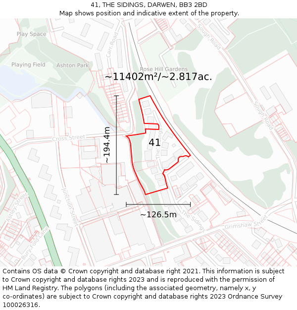 41, THE SIDINGS, DARWEN, BB3 2BD: Plot and title map