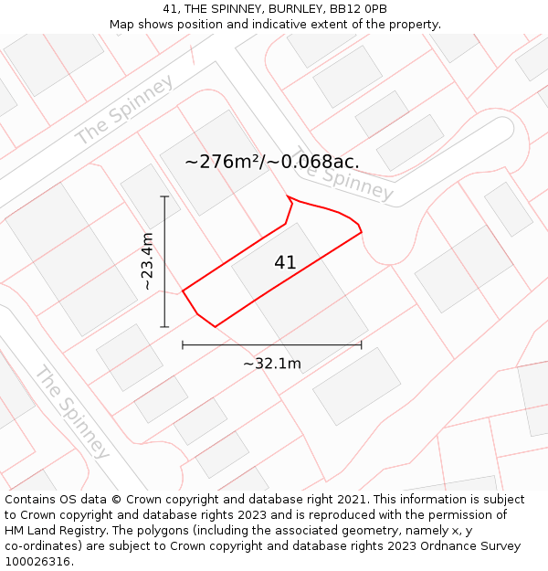 41, THE SPINNEY, BURNLEY, BB12 0PB: Plot and title map