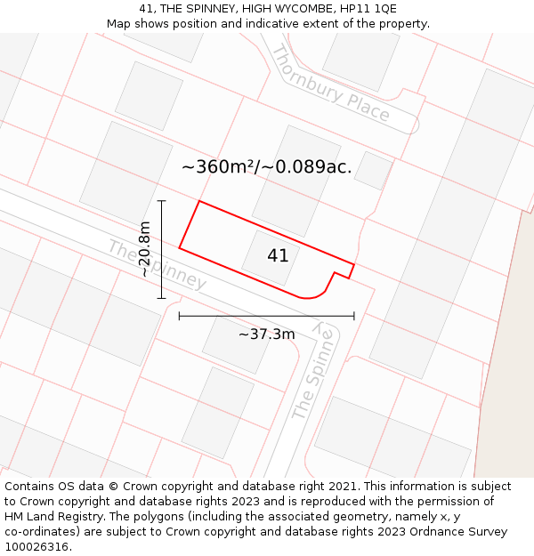 41, THE SPINNEY, HIGH WYCOMBE, HP11 1QE: Plot and title map