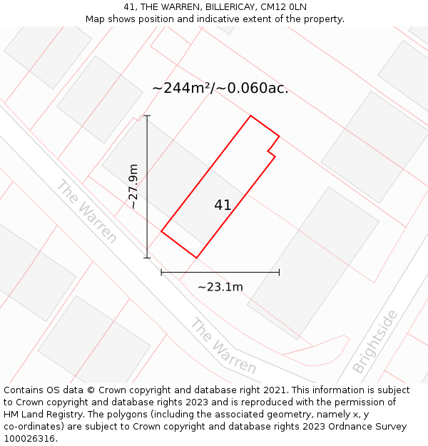 41, THE WARREN, BILLERICAY, CM12 0LN: Plot and title map