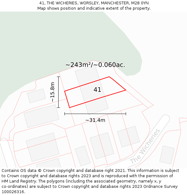 41, THE WICHERIES, WORSLEY, MANCHESTER, M28 0YN: Plot and title map