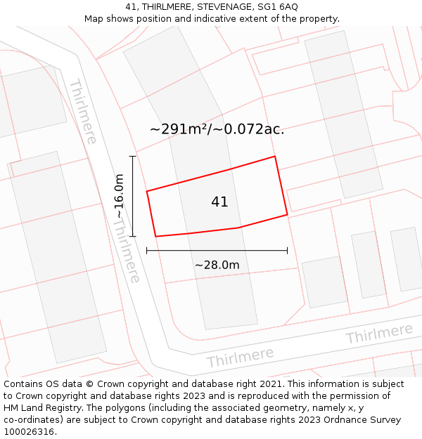 41, THIRLMERE, STEVENAGE, SG1 6AQ: Plot and title map