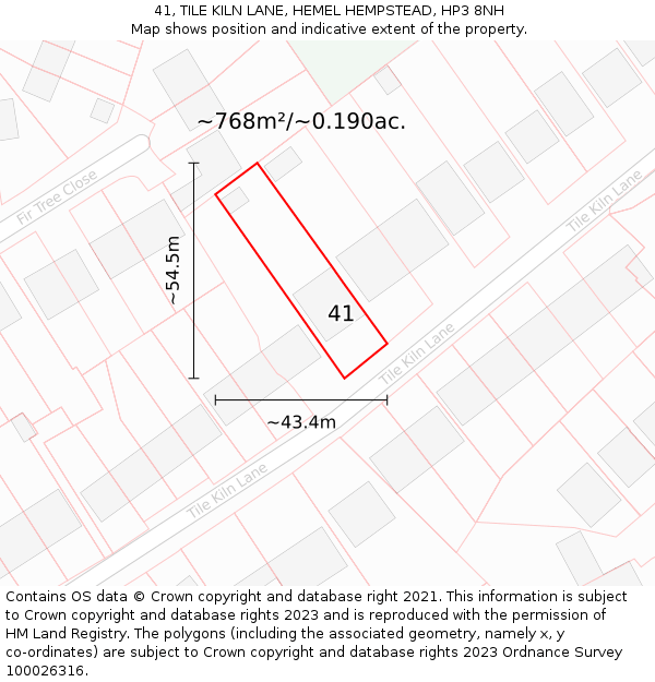 41, TILE KILN LANE, HEMEL HEMPSTEAD, HP3 8NH: Plot and title map