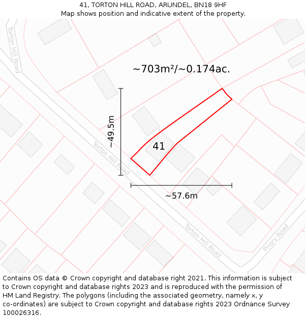 41, TORTON HILL ROAD, ARUNDEL, BN18 9HF: Plot and title map