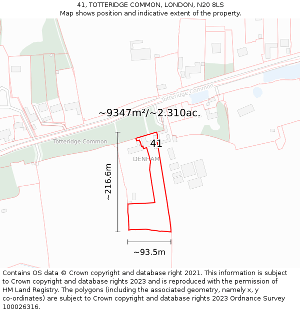 41, TOTTERIDGE COMMON, LONDON, N20 8LS: Plot and title map