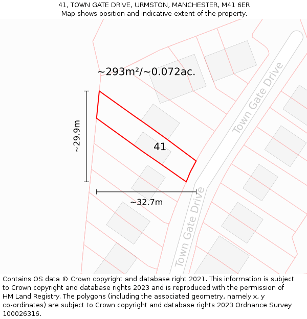 41, TOWN GATE DRIVE, URMSTON, MANCHESTER, M41 6ER: Plot and title map