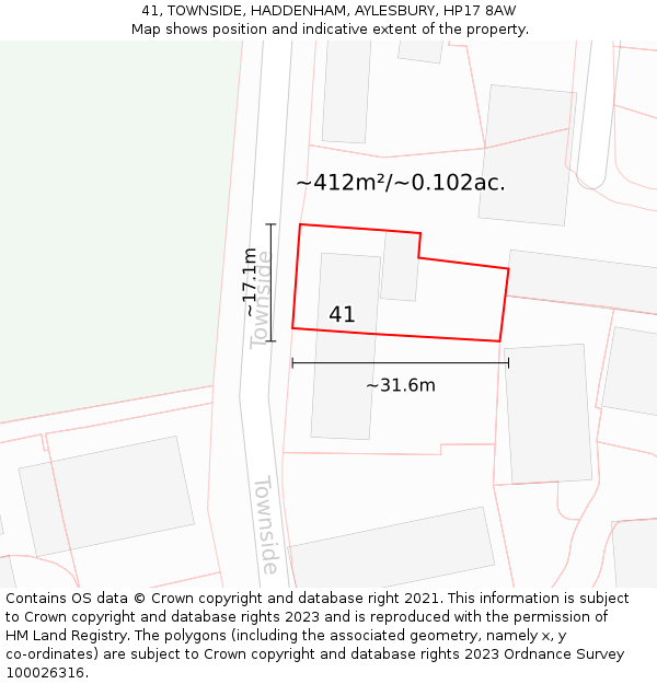 41, TOWNSIDE, HADDENHAM, AYLESBURY, HP17 8AW: Plot and title map