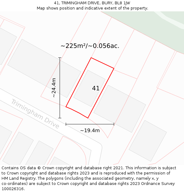 41, TRIMINGHAM DRIVE, BURY, BL8 1JW: Plot and title map