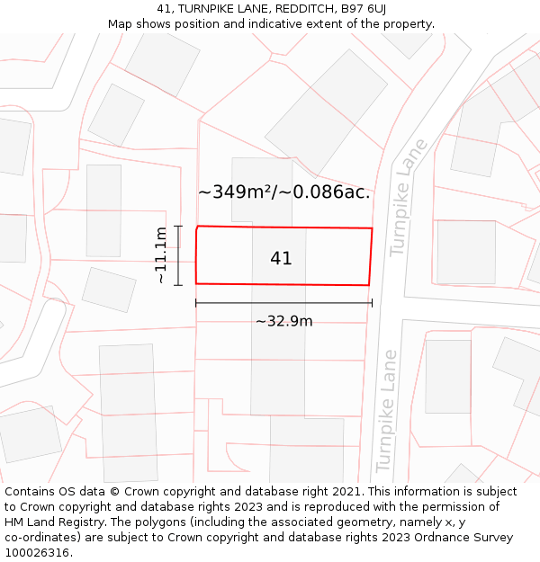 41, TURNPIKE LANE, REDDITCH, B97 6UJ: Plot and title map