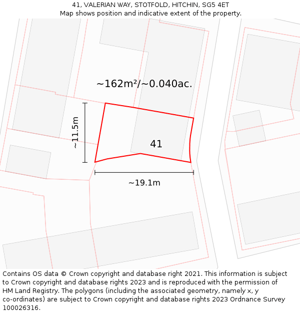41, VALERIAN WAY, STOTFOLD, HITCHIN, SG5 4ET: Plot and title map