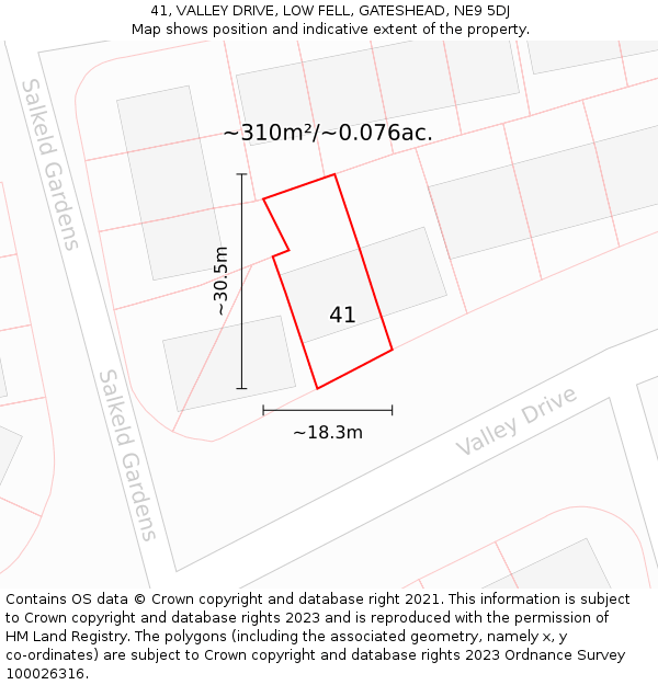 41, VALLEY DRIVE, LOW FELL, GATESHEAD, NE9 5DJ: Plot and title map