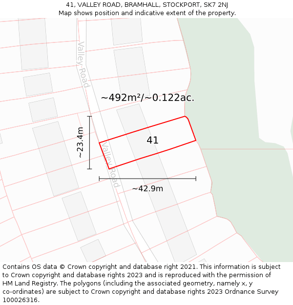 41, VALLEY ROAD, BRAMHALL, STOCKPORT, SK7 2NJ: Plot and title map