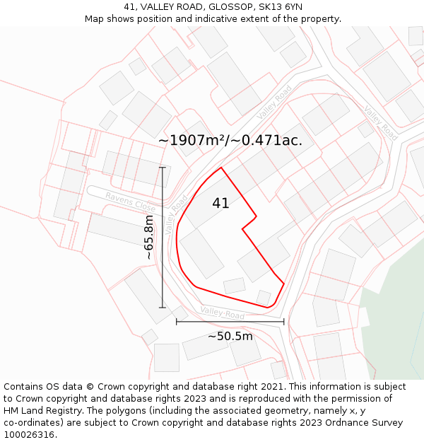 41, VALLEY ROAD, GLOSSOP, SK13 6YN: Plot and title map