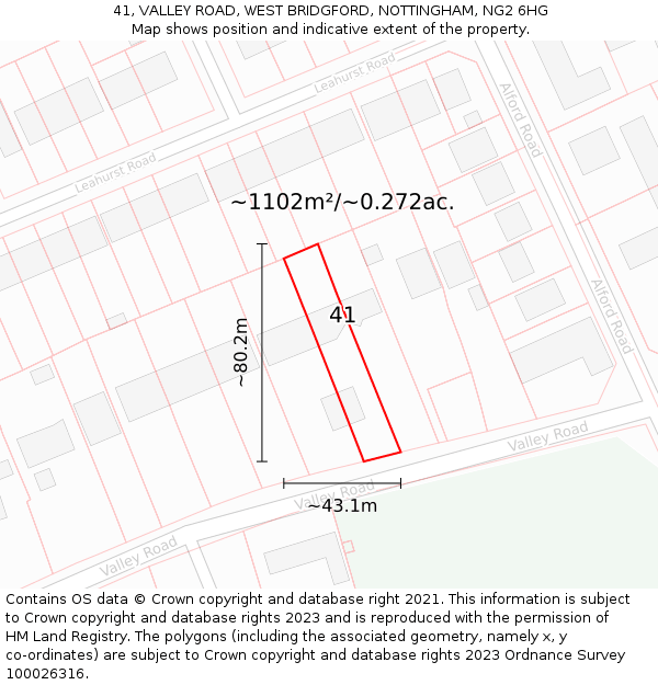 41, VALLEY ROAD, WEST BRIDGFORD, NOTTINGHAM, NG2 6HG: Plot and title map