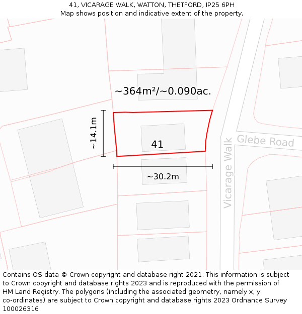 41, VICARAGE WALK, WATTON, THETFORD, IP25 6PH: Plot and title map