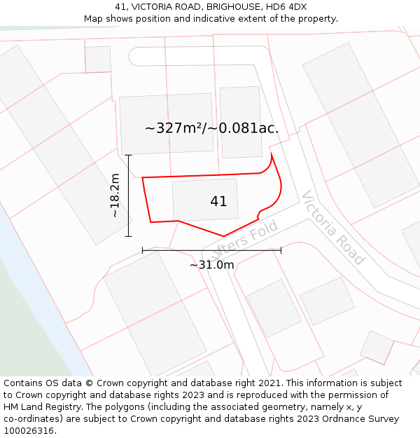 41, VICTORIA ROAD, BRIGHOUSE, HD6 4DX: Plot and title map