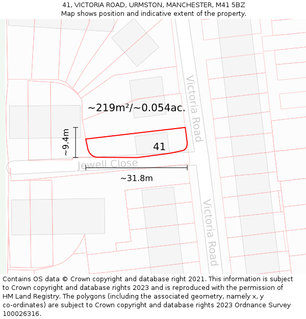 41, VICTORIA ROAD, URMSTON, MANCHESTER, M41 5BZ: Plot and title map