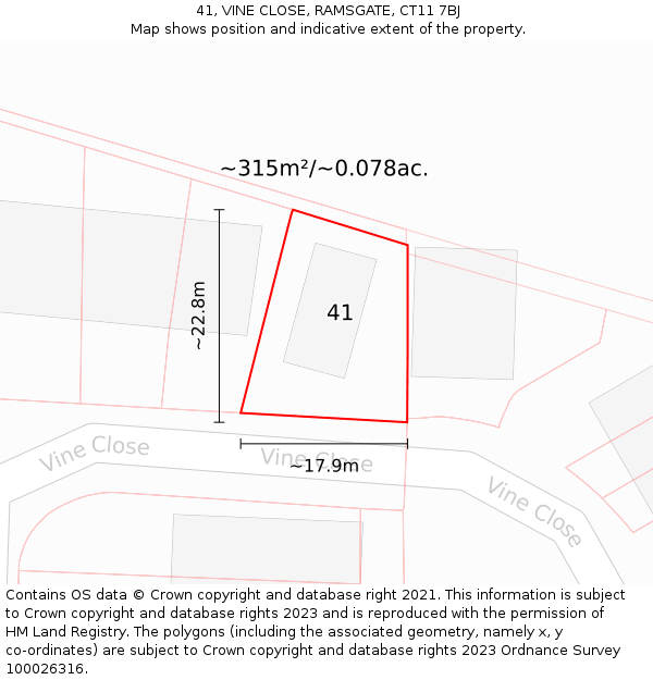 41, VINE CLOSE, RAMSGATE, CT11 7BJ: Plot and title map