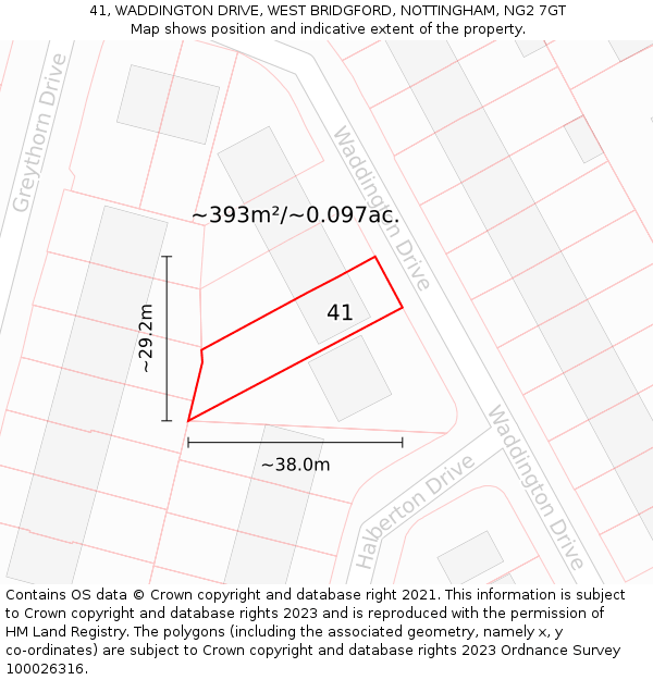 41, WADDINGTON DRIVE, WEST BRIDGFORD, NOTTINGHAM, NG2 7GT: Plot and title map