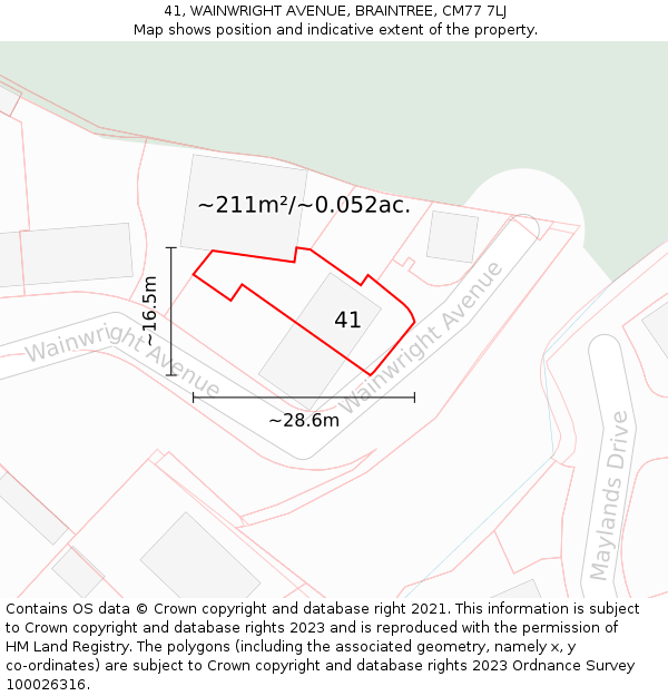 41, WAINWRIGHT AVENUE, BRAINTREE, CM77 7LJ: Plot and title map