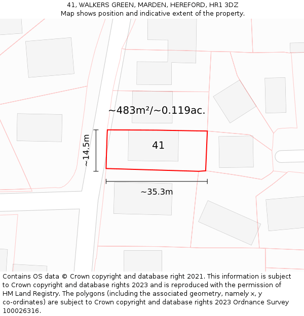 41, WALKERS GREEN, MARDEN, HEREFORD, HR1 3DZ: Plot and title map