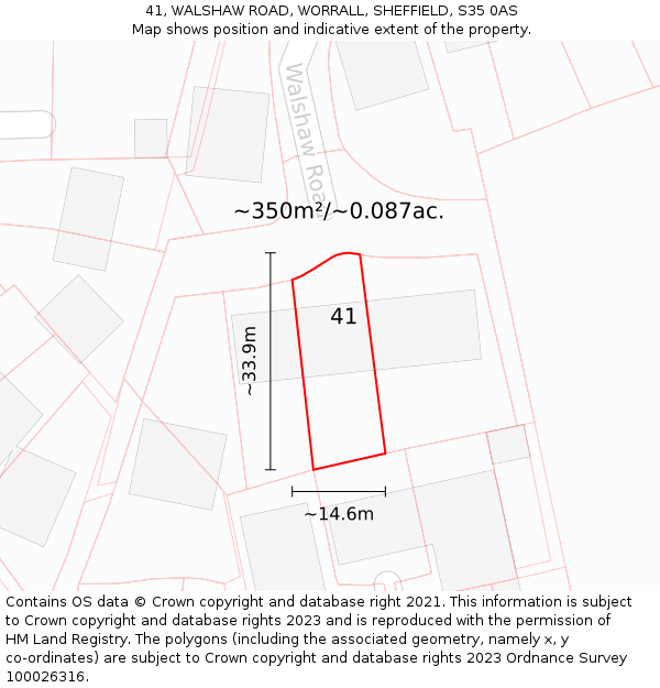 41, WALSHAW ROAD, WORRALL, SHEFFIELD, S35 0AS: Plot and title map