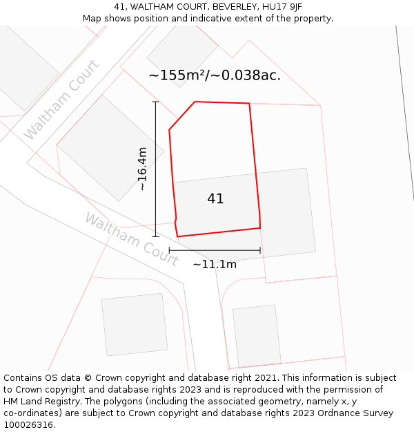 41, WALTHAM COURT, BEVERLEY, HU17 9JF: Plot and title map