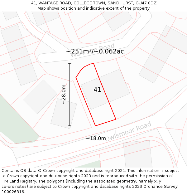 41, WANTAGE ROAD, COLLEGE TOWN, SANDHURST, GU47 0DZ: Plot and title map