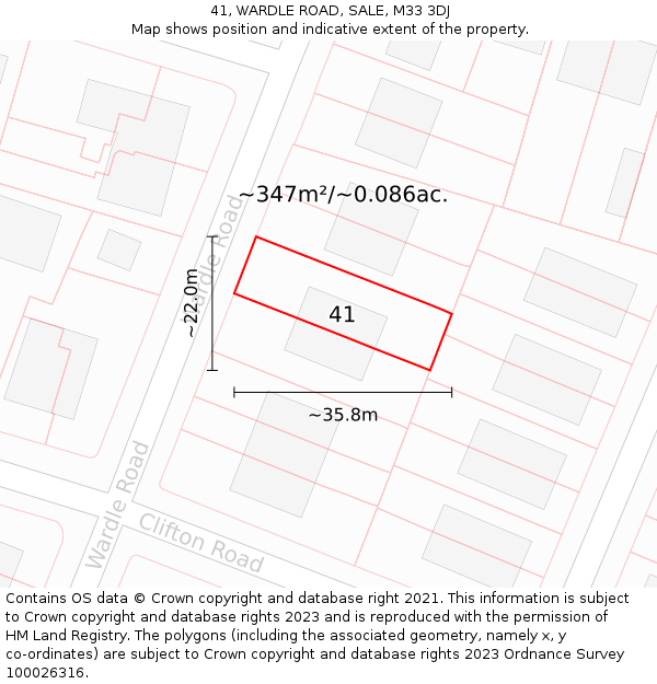 41, WARDLE ROAD, SALE, M33 3DJ: Plot and title map