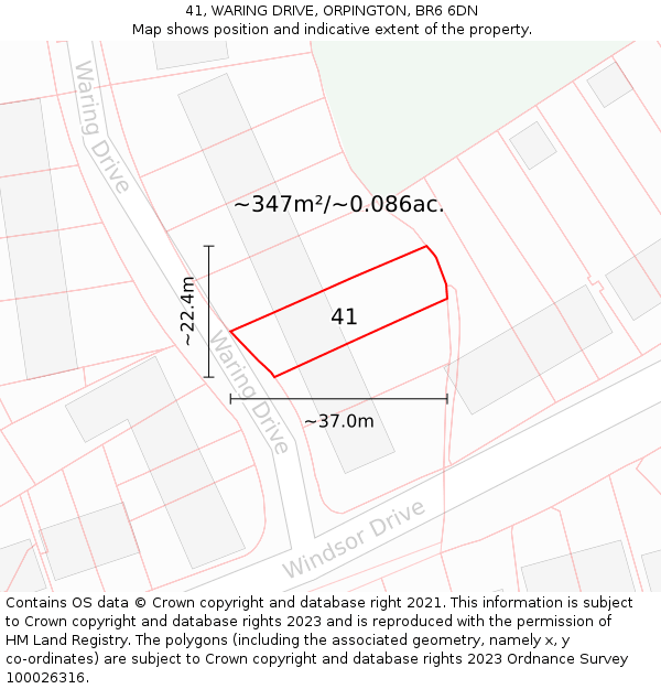 41, WARING DRIVE, ORPINGTON, BR6 6DN: Plot and title map