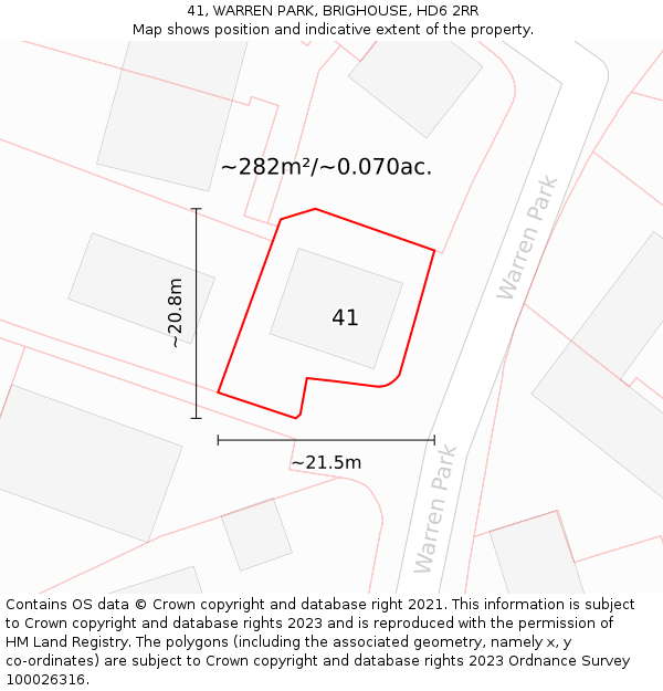 41, WARREN PARK, BRIGHOUSE, HD6 2RR: Plot and title map