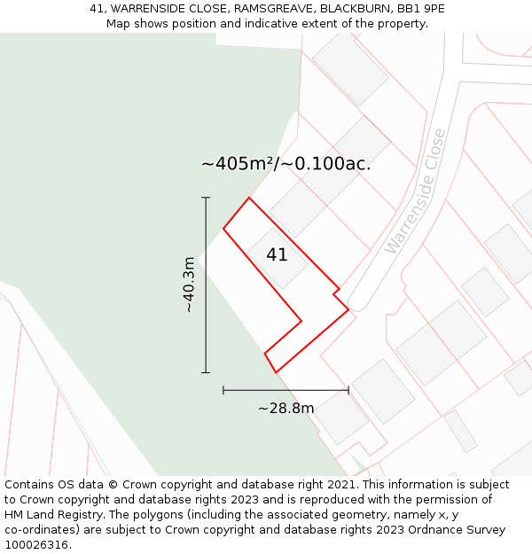 41, WARRENSIDE CLOSE, RAMSGREAVE, BLACKBURN, BB1 9PE: Plot and title map