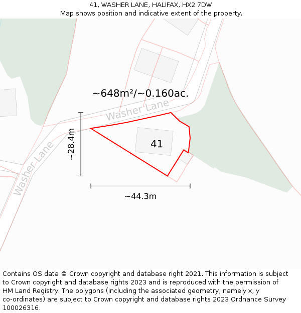 41, WASHER LANE, HALIFAX, HX2 7DW: Plot and title map