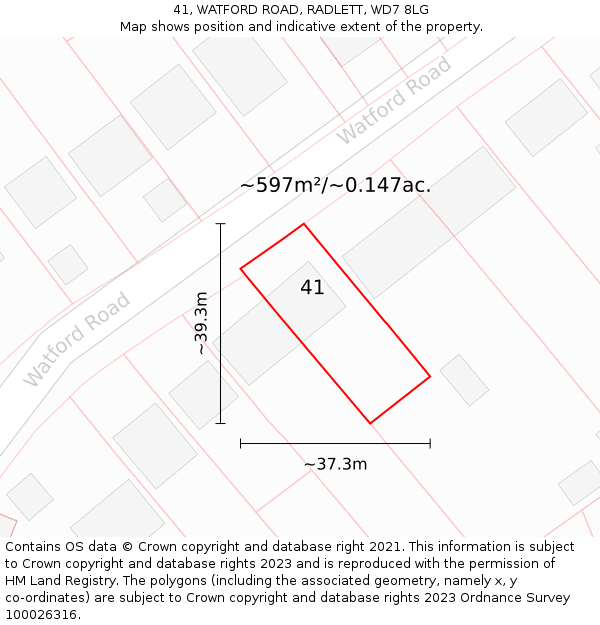 41, WATFORD ROAD, RADLETT, WD7 8LG: Plot and title map