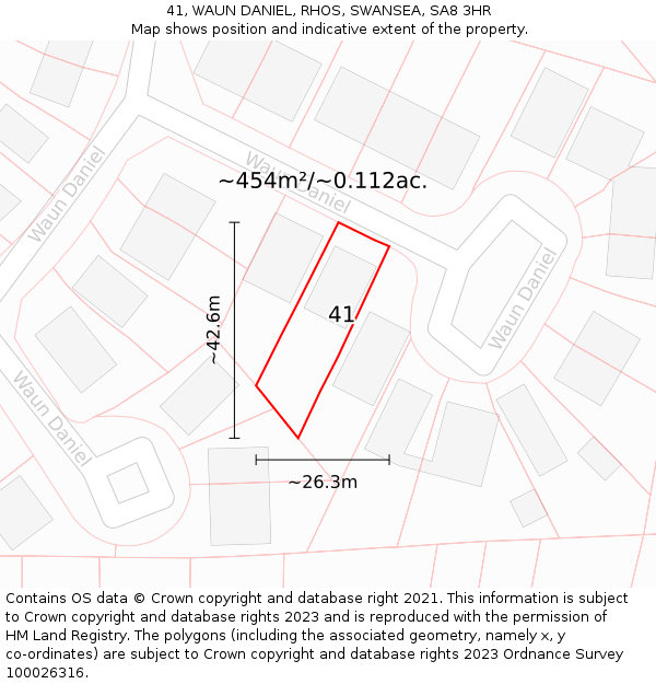 41, WAUN DANIEL, RHOS, SWANSEA, SA8 3HR: Plot and title map