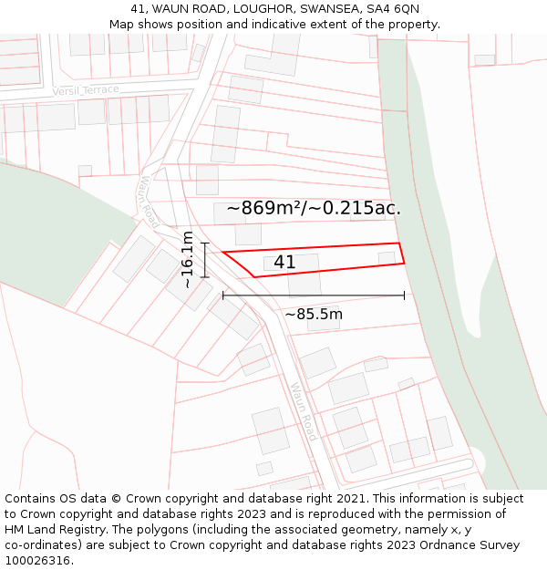 41, WAUN ROAD, LOUGHOR, SWANSEA, SA4 6QN: Plot and title map