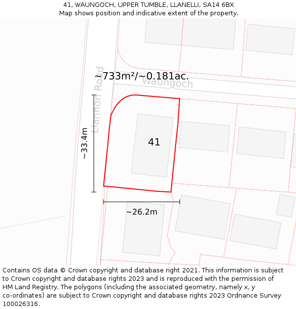 41, WAUNGOCH, UPPER TUMBLE, LLANELLI, SA14 6BX: Plot and title map