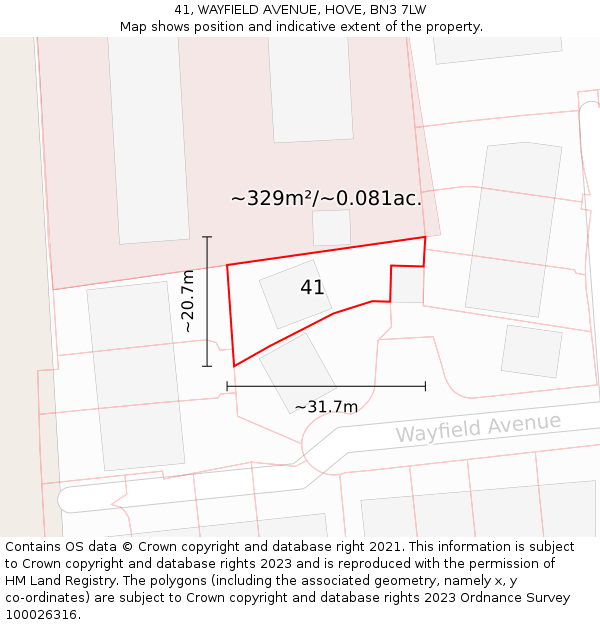 41, WAYFIELD AVENUE, HOVE, BN3 7LW: Plot and title map