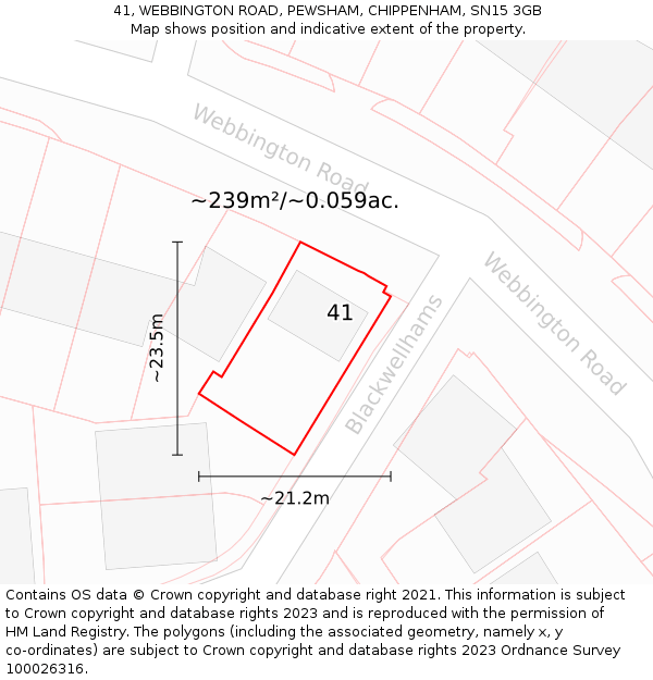 41, WEBBINGTON ROAD, PEWSHAM, CHIPPENHAM, SN15 3GB: Plot and title map