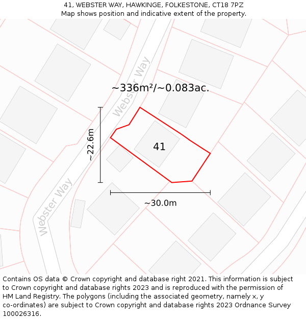 41, WEBSTER WAY, HAWKINGE, FOLKESTONE, CT18 7PZ: Plot and title map