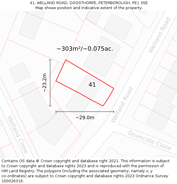 41, WELLAND ROAD, DOGSTHORPE, PETERBOROUGH, PE1 3SE: Plot and title map