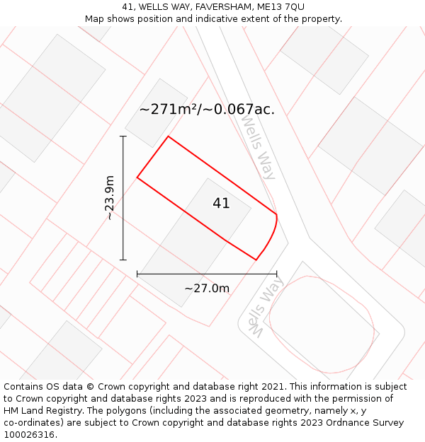 41, WELLS WAY, FAVERSHAM, ME13 7QU: Plot and title map