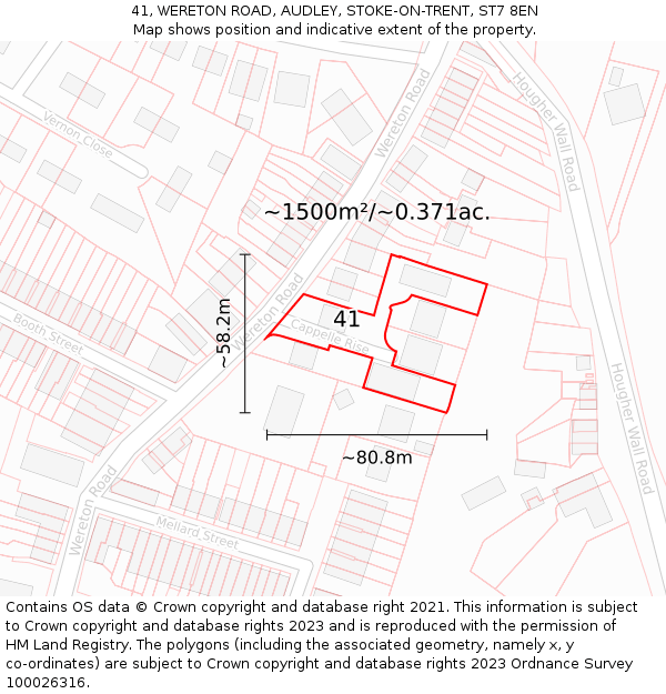 41, WERETON ROAD, AUDLEY, STOKE-ON-TRENT, ST7 8EN: Plot and title map