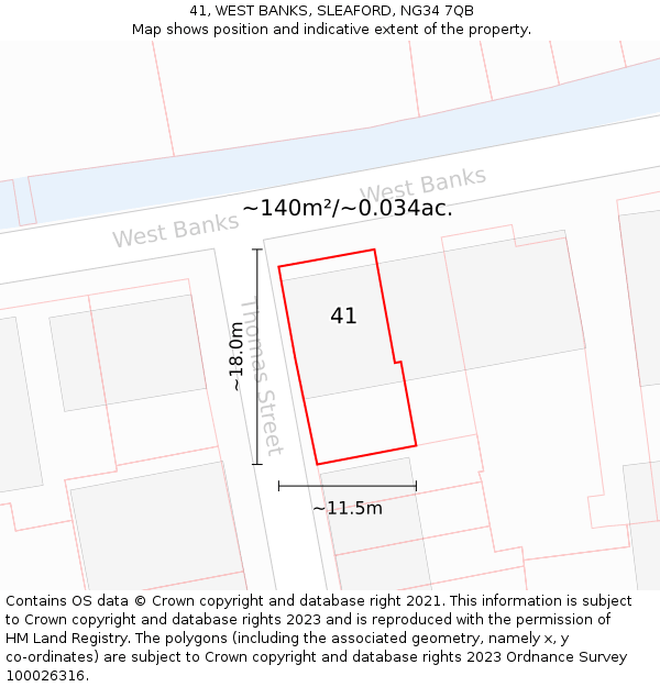 41, WEST BANKS, SLEAFORD, NG34 7QB: Plot and title map