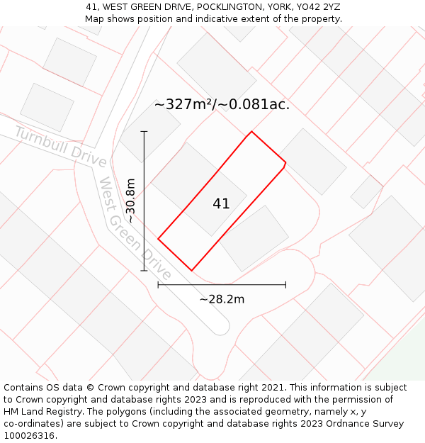 41, WEST GREEN DRIVE, POCKLINGTON, YORK, YO42 2YZ: Plot and title map