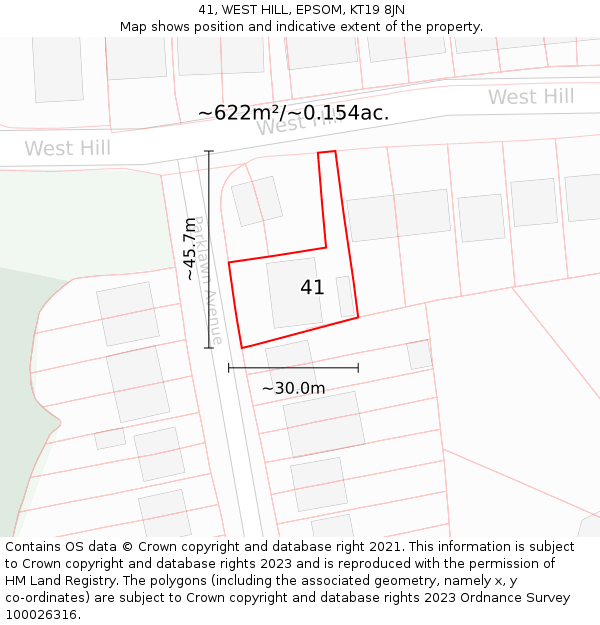 41, WEST HILL, EPSOM, KT19 8JN: Plot and title map