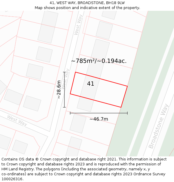 41, WEST WAY, BROADSTONE, BH18 9LW: Plot and title map