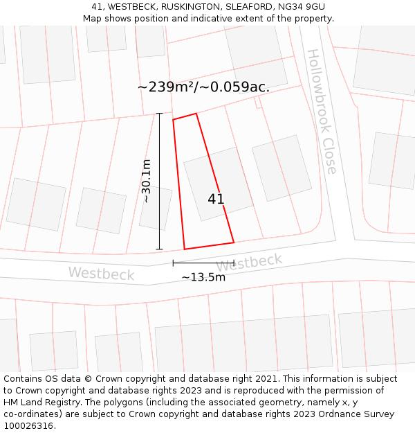 41, WESTBECK, RUSKINGTON, SLEAFORD, NG34 9GU: Plot and title map