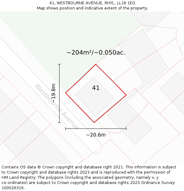 41, WESTBOURNE AVENUE, RHYL, LL18 1EG: Plot and title map