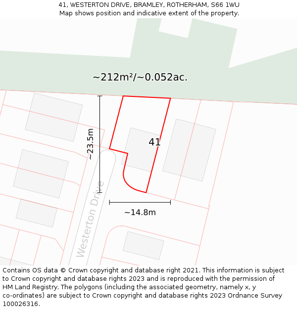 41, WESTERTON DRIVE, BRAMLEY, ROTHERHAM, S66 1WU: Plot and title map